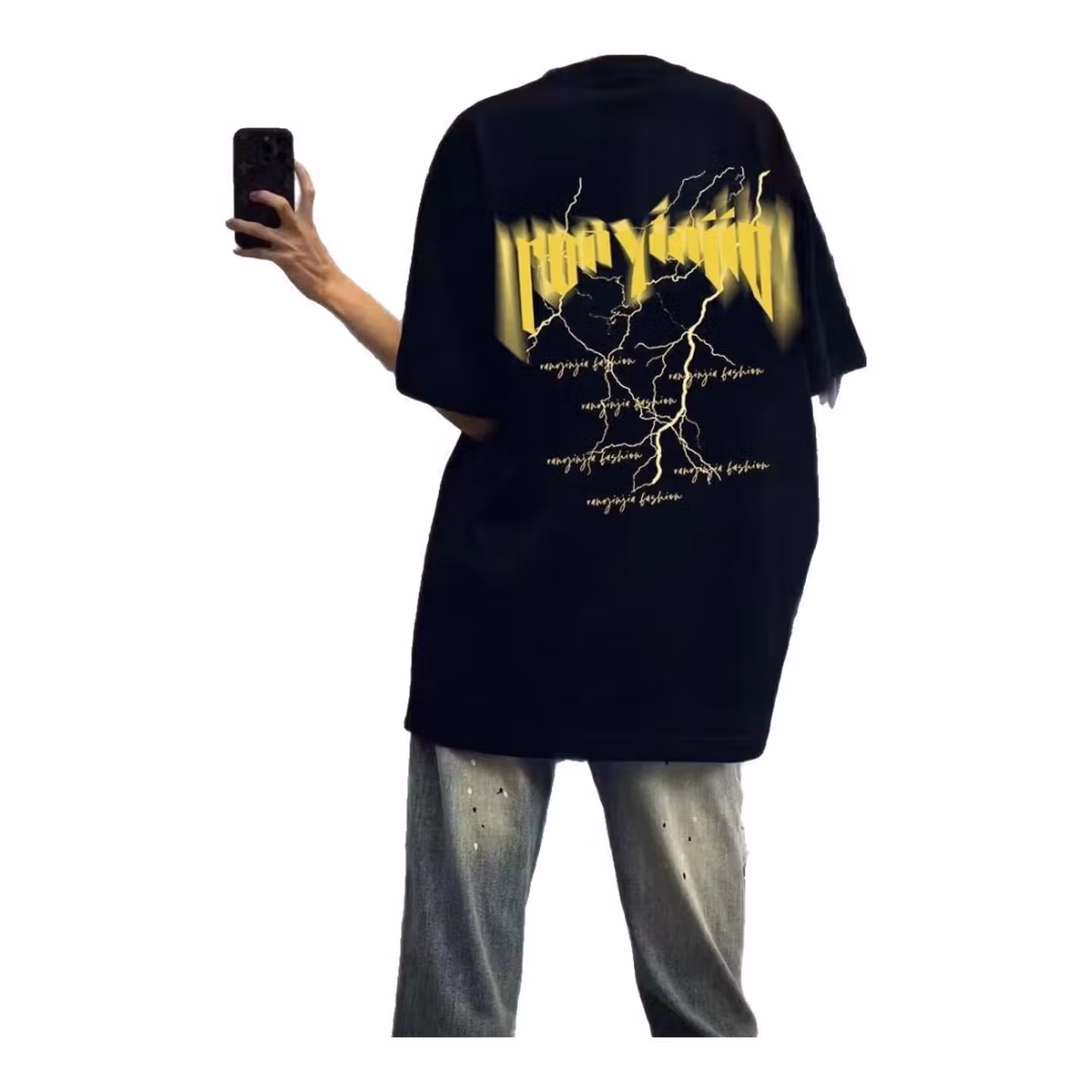 Schweres T-shirt Aus Gekämmter Baumwolle Mit Blitz-druck Unisex_voghion.com