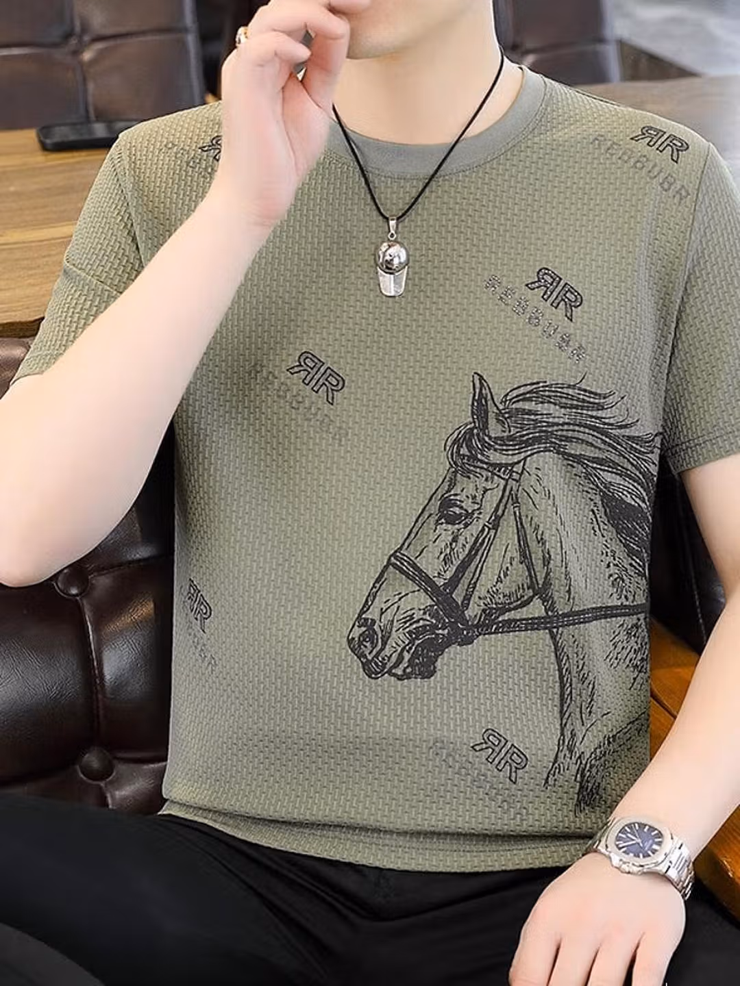 High-end Short-sleeved T-shirt Men's Thin 2026 New Round Neck Loose Large Size Trendy Ice Silk Half-sleeved Tiger Head Top_viptrois.com