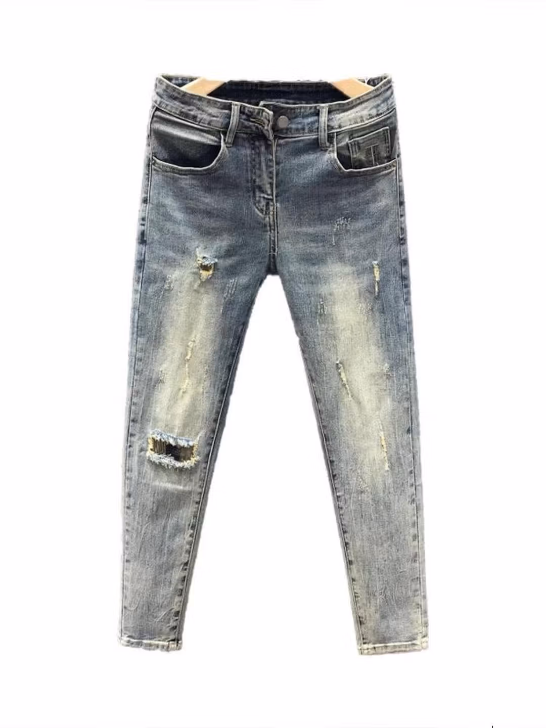 Summer Ripped Jeans Men's Korean Version Trendy Slim-fitting Pants Elastic Versatile Retro Old Casual Nine-point Pants, Main Picture Color 28_viptrois.com