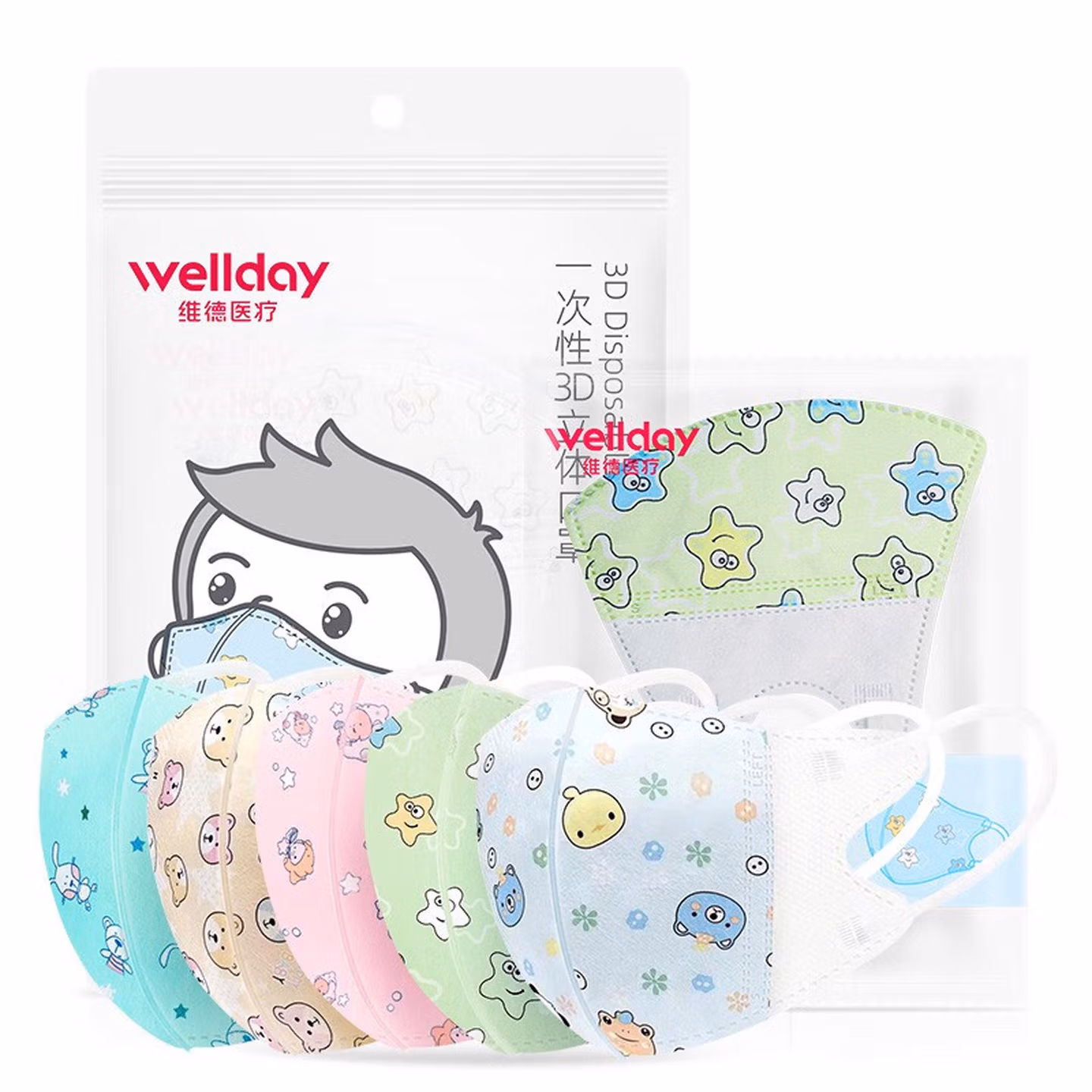 维德儿童3D立体口罩独立包装一次性口罩夏季薄款透气mi 【4-12岁】50只-5