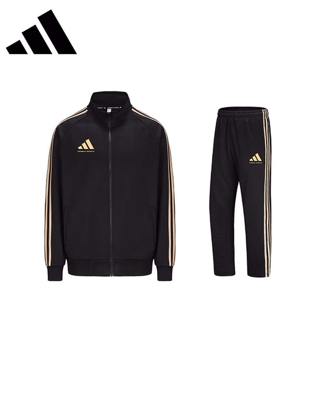 阿迪达斯 （adidas）运动套装男2025秋季跑步运动套装防风夹克直筒裤两件套 黑金 L