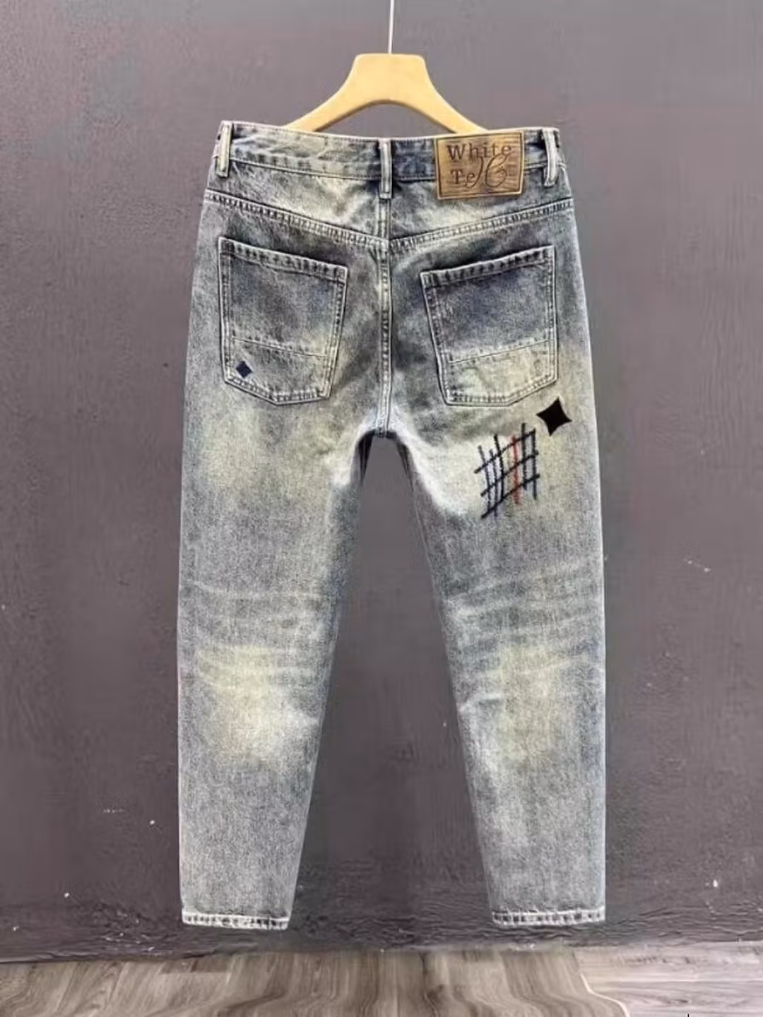 Ripped Jeans Men's Summer Trendy Brand Retro Embroidered Casual Pants Student Ruffian Handsome Straight Slim-fitting Pants, Blue 31_viptrois.com