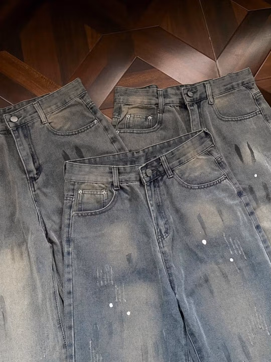 Splash Ink Dirty Jeans Men's 2026 Spring And Autumn New American High Street Casual Loose Straight Pants, Blue S_mkmklike.com