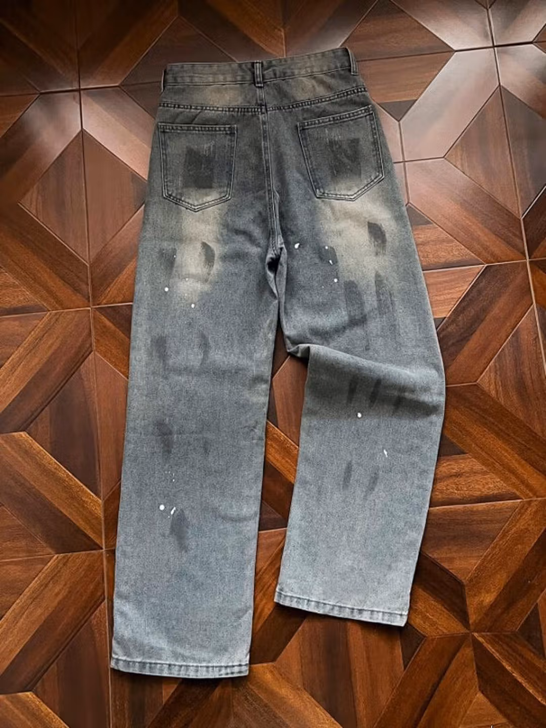 Splash Ink Dirty Jeans Men's 2026 Spring And Autumn New American High Street Casual Loose Straight Pants, Blue S_mkmklike.com