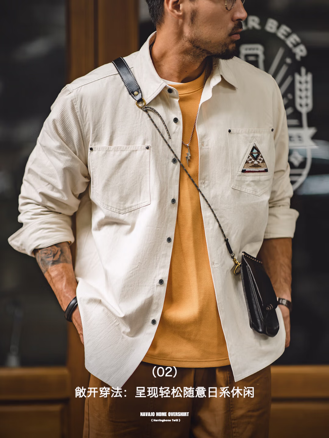 Maden 马登工装 印第安图腾拼接口袋 纯棉男式衬衫 下单折后¥113.9