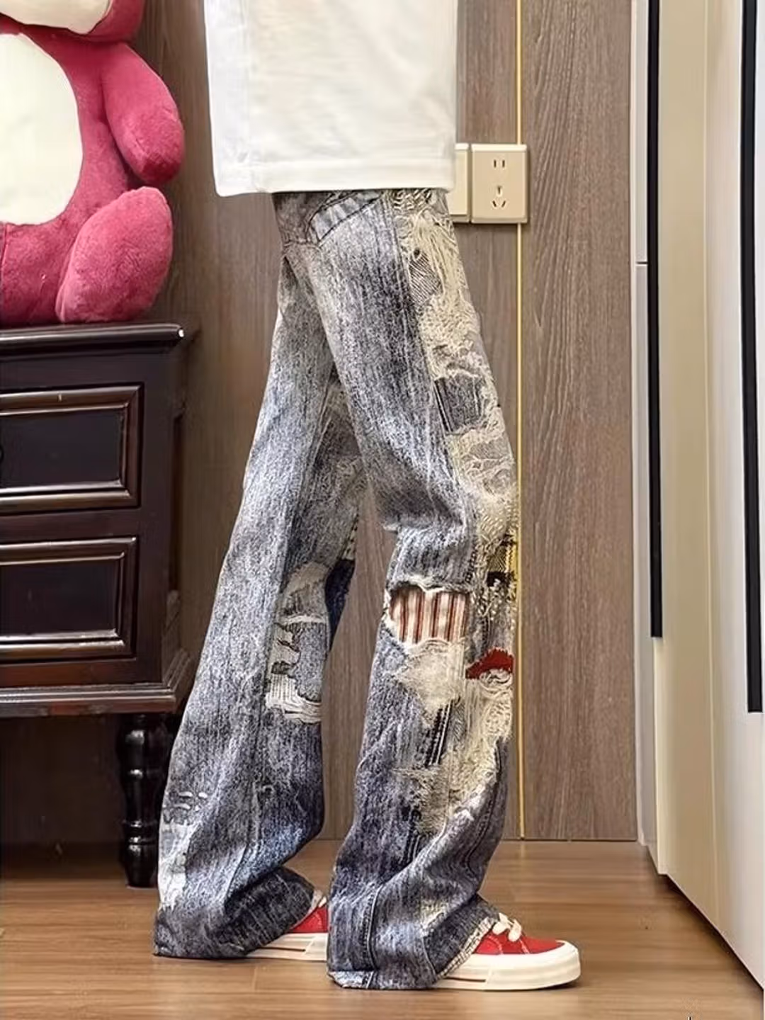 Herren Jeans Im American Retro Look Mit Print Und Geradem Schnitt_voghion.com