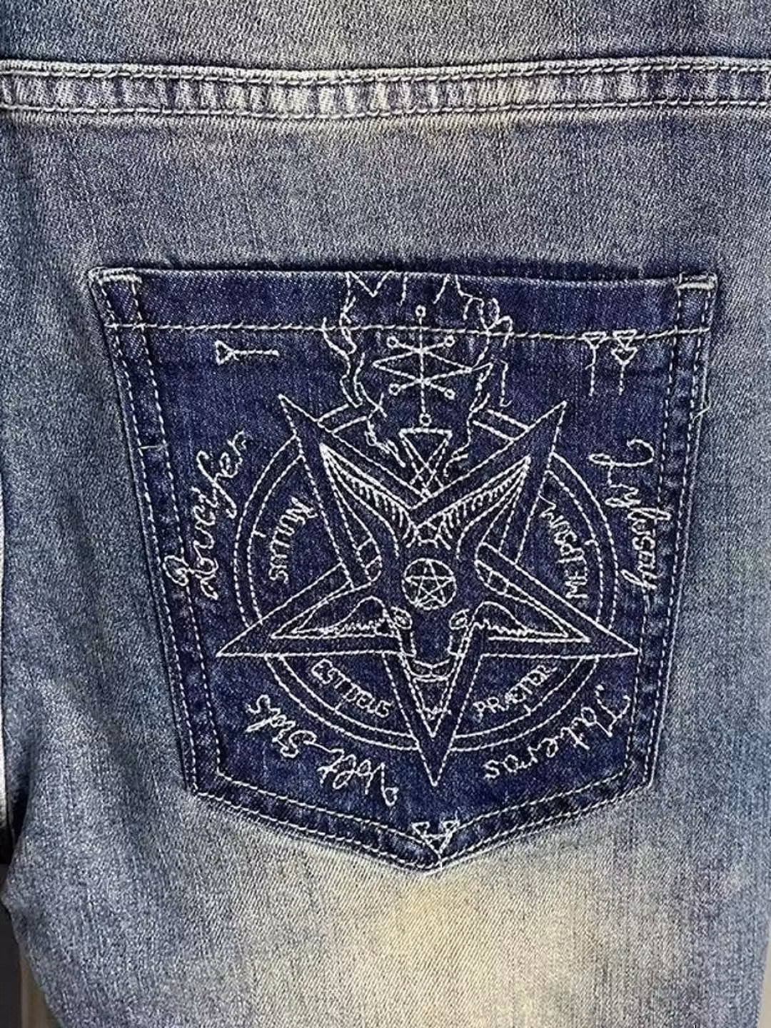 Embroidered Jeans Men's Autumn Loose Straight Nine-Point Pants American Retro Premium Casual Elastic Pants, Blue 33_mkmklike.com