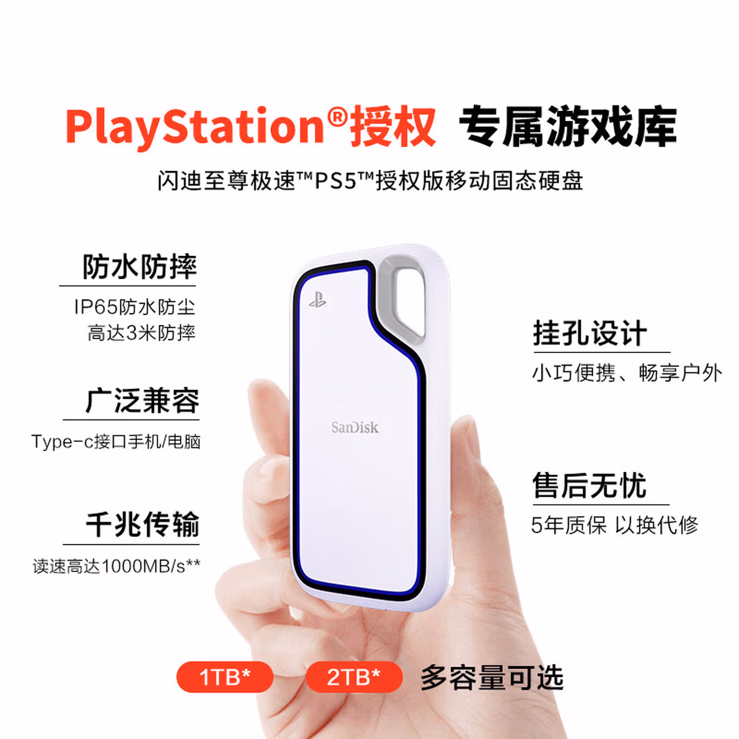 闪迪（SanDisk）1TB Type-c USB3.2 移动固态硬盘（PSSD