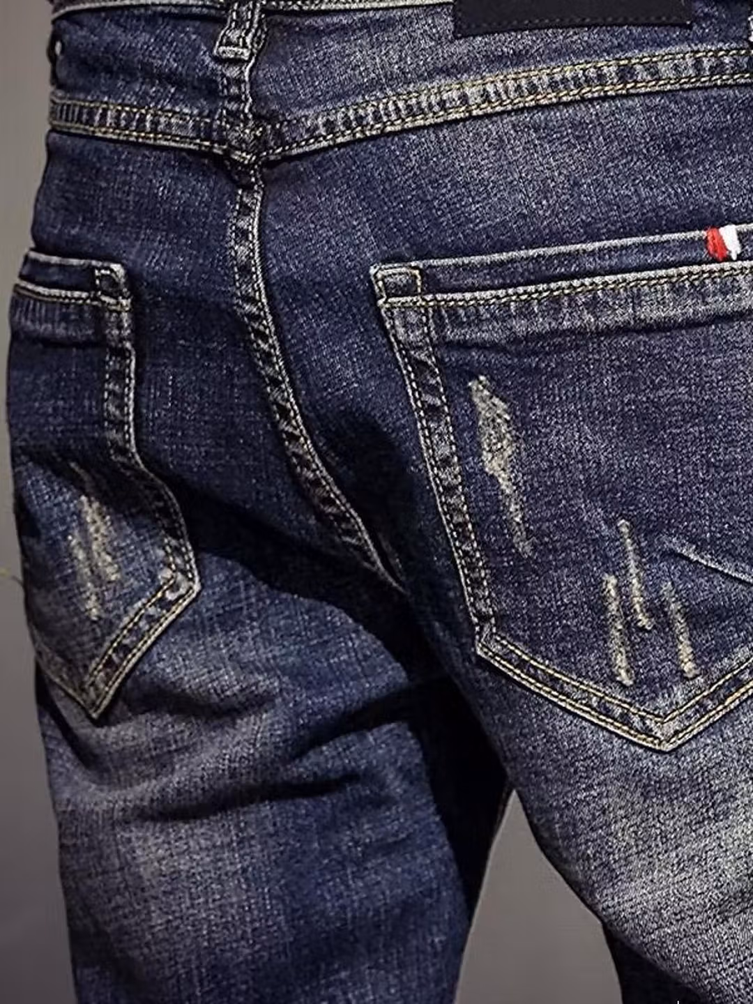 Jeans da uomo foderati in velluto slim fit pantaloni blu_voghion.com