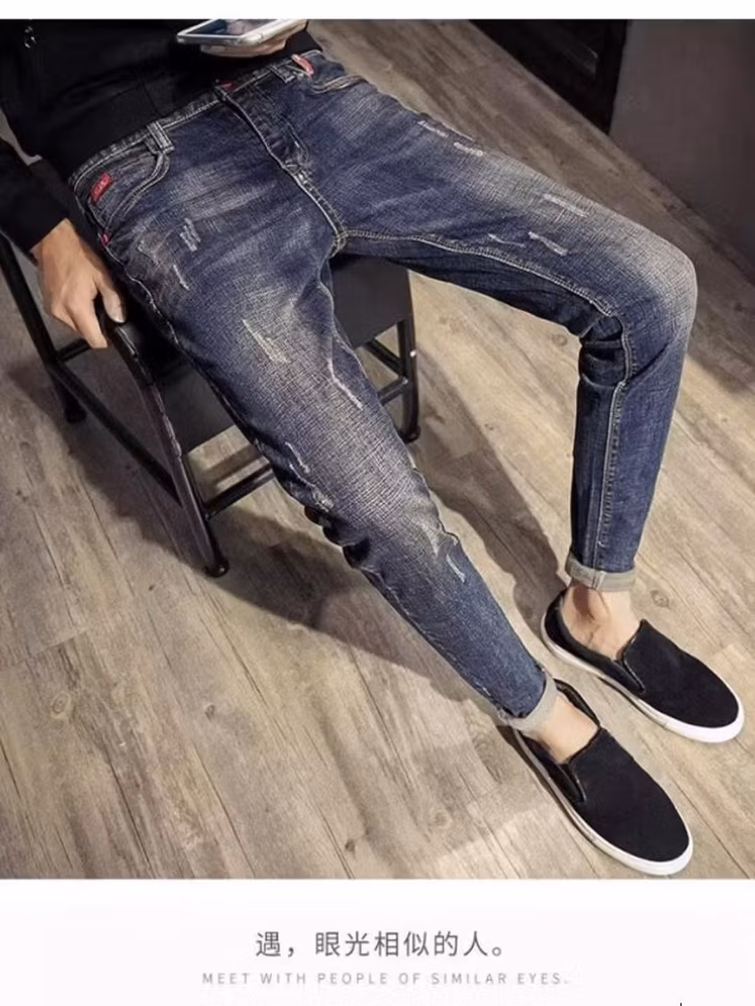 Jeans da uomo foderati in velluto slim fit pantaloni blu_voghion.com