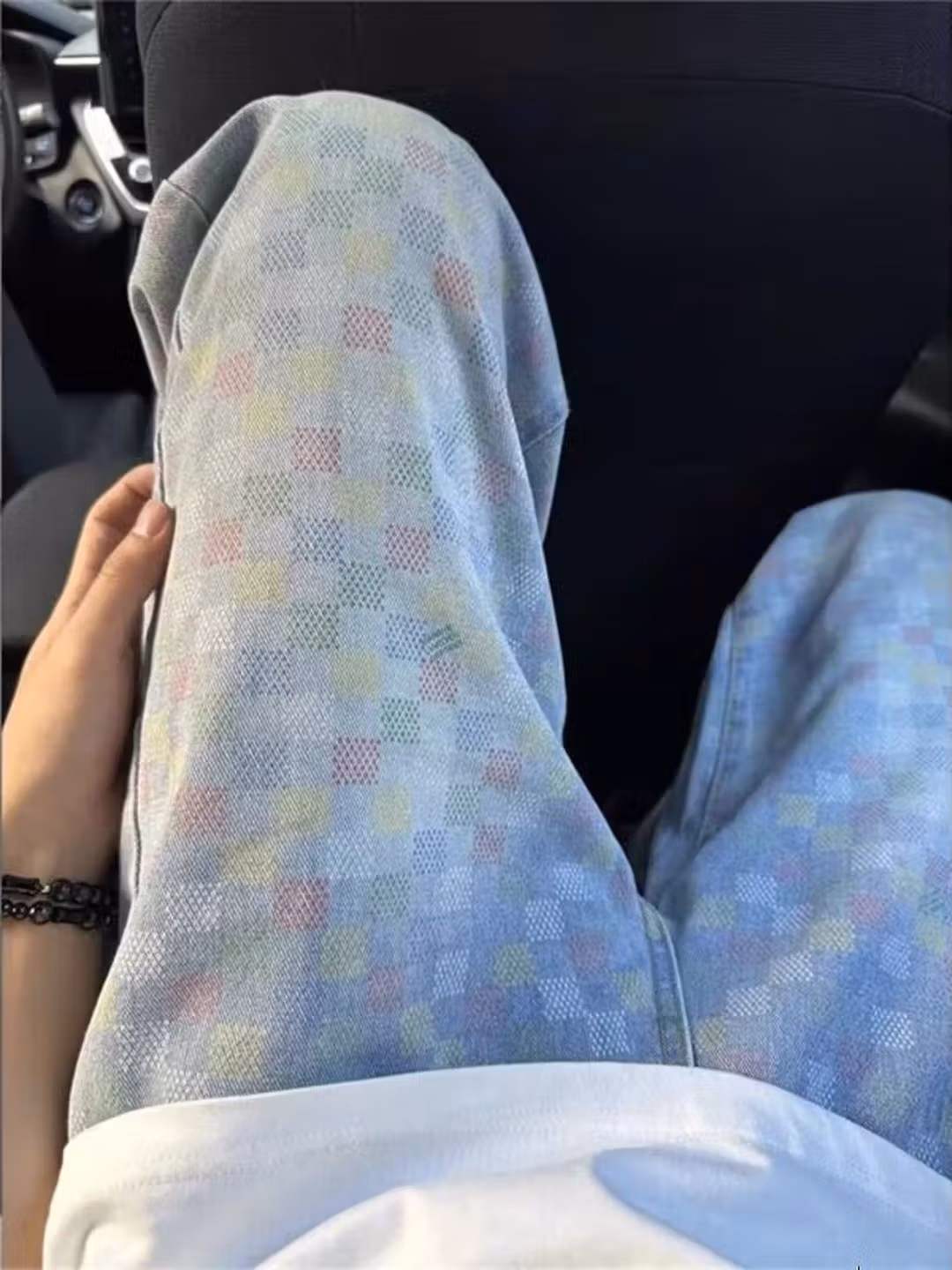 Color Plaid Jeans Men's Autumn Trend Slim-Fit Skinny Pants American High Street Straight Casual Pants, Blue S_mkmklike.com