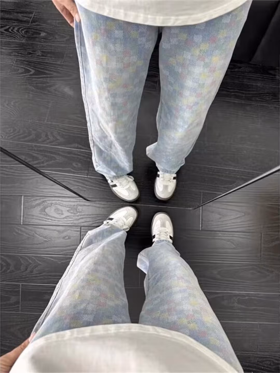 Color Plaid Jeans Men's Autumn Trend Slim-Fit Skinny Pants American High Street Straight Casual Pants, Blue S_mkmklike.com