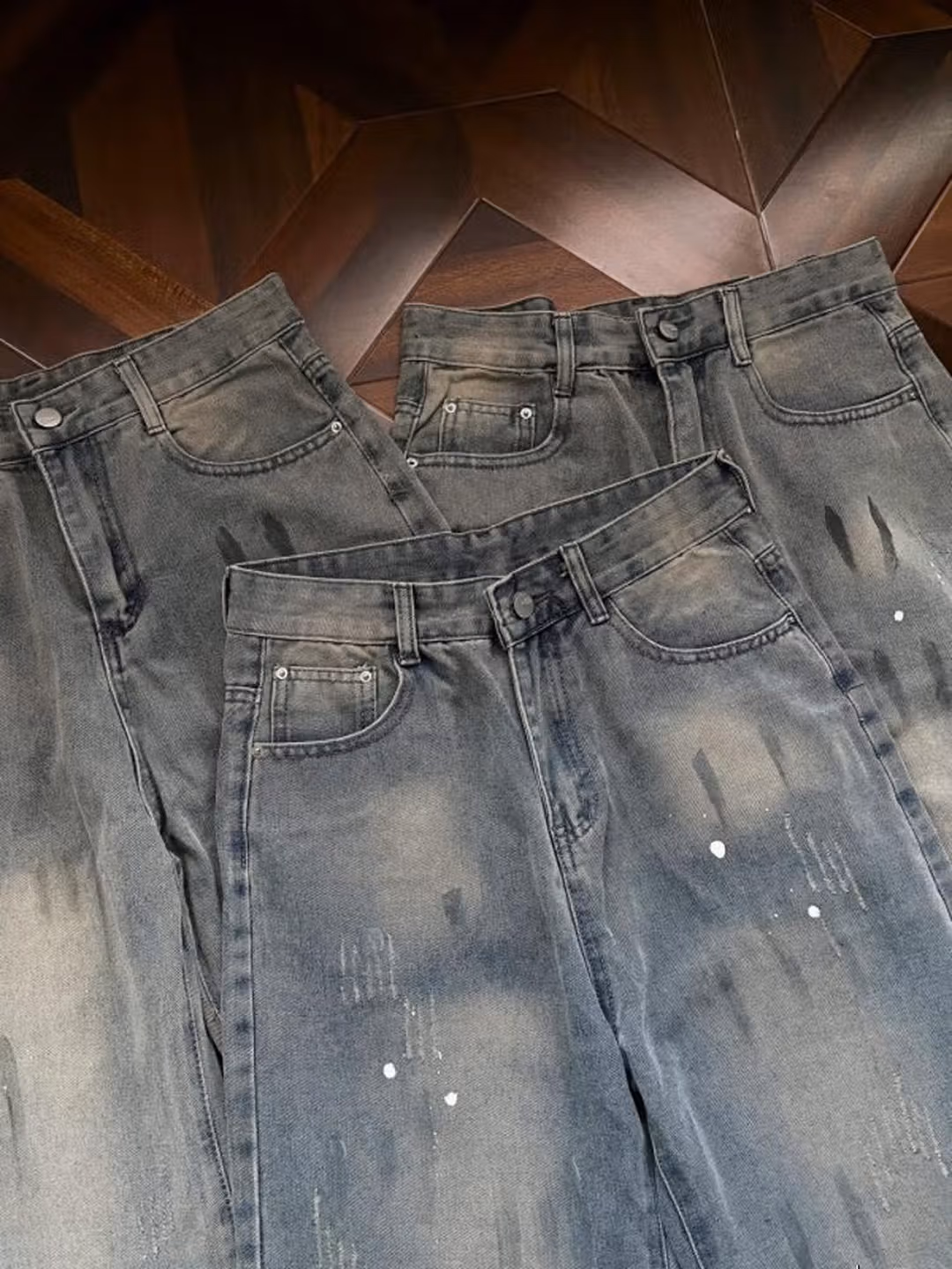 Splash Ink Dirty Jeans Men's 2026 Spring And Autumn New American High Street Casual Loose Straight Pants, Blue S_mkmklike.com