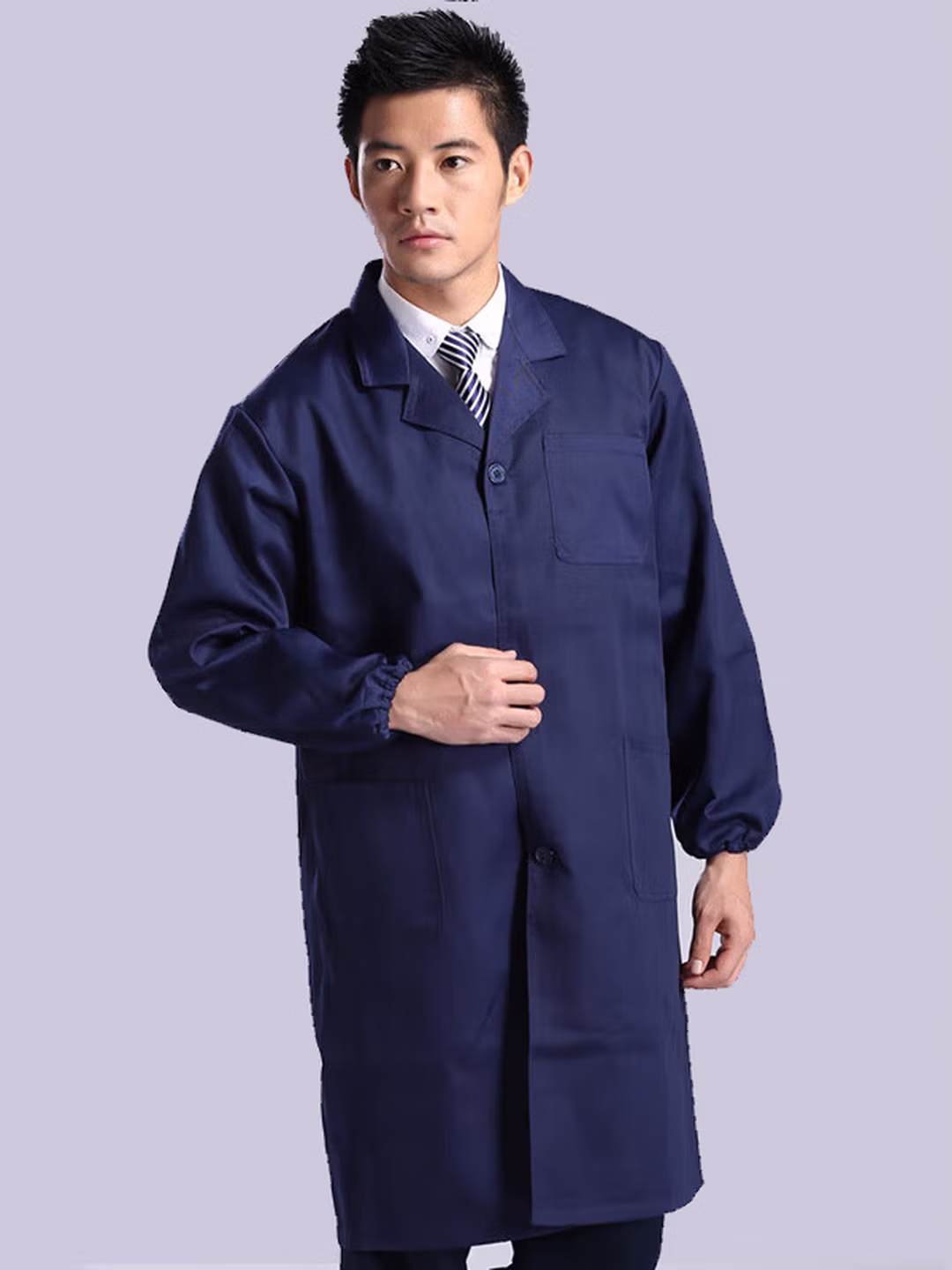 岗通蓝大褂男女长袖实验室白大褂防尘罩衣搬运工作服长大褂仓库防水褂 深蓝色 均码