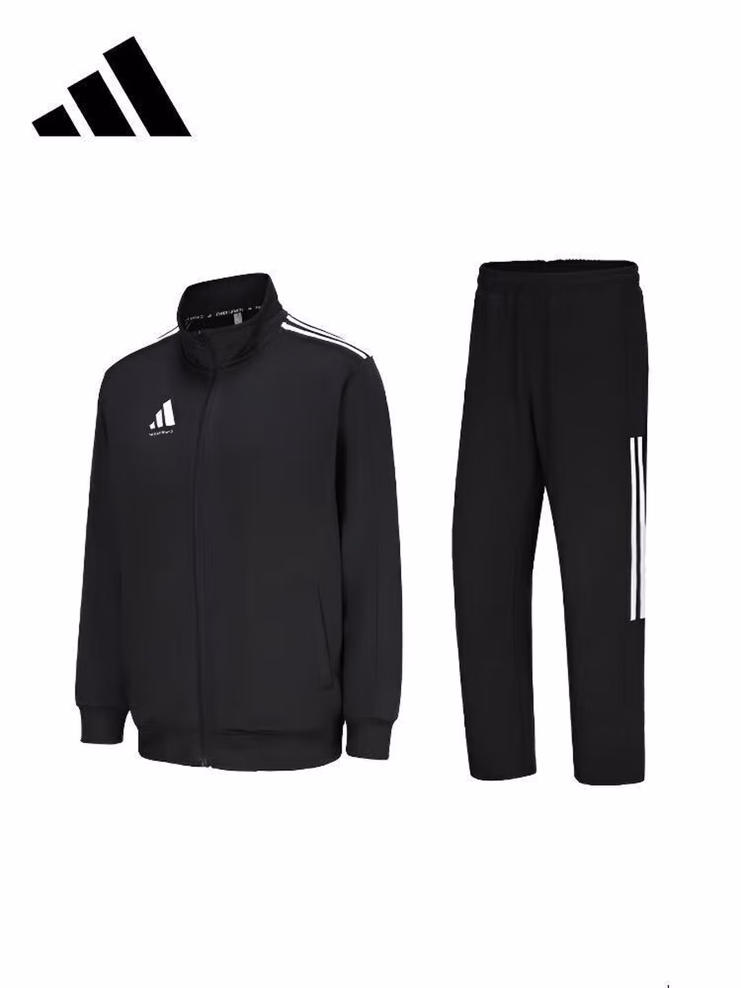 阿迪达斯春季跑步运动套装男户外防风夹克长裤两件套 黑/白 S