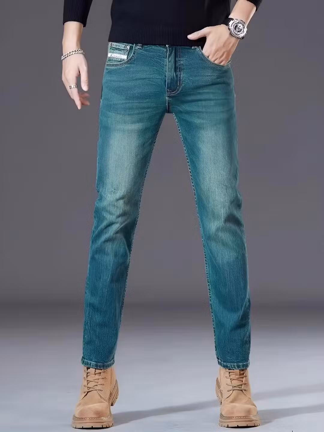 High-end Jeans Men's Fashion Trend Brand 2025 Autumn Green Slim-fitting Pants Stretch Versatile Casual Trousers, Green 28_mkmklike.com