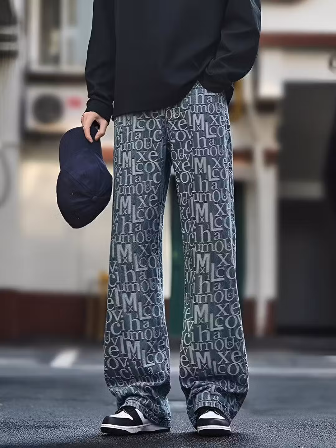 Amerikai stílusú retro férfi farmer jacquard abc mintával_voghion.com