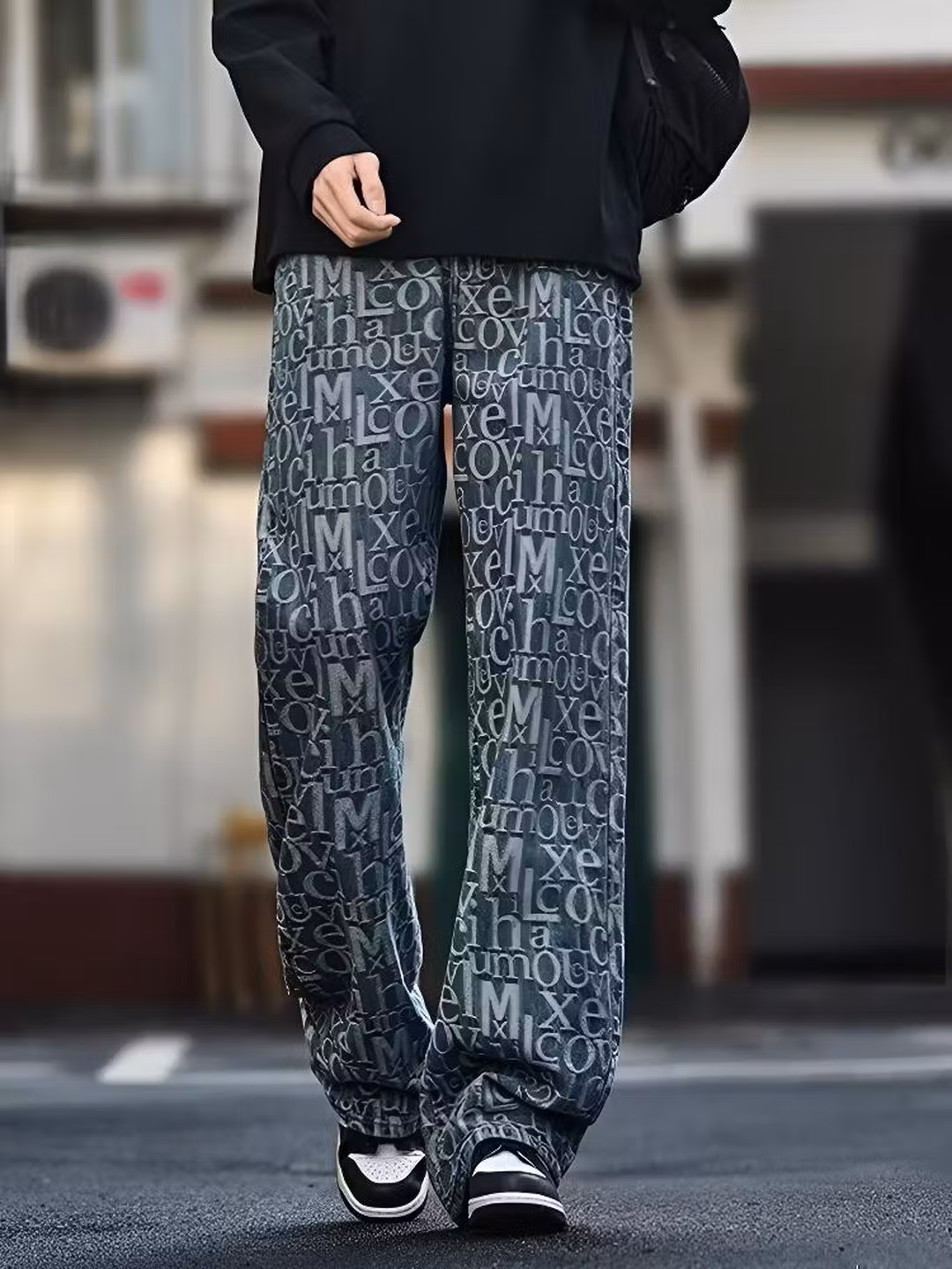 Amerikai stílusú retro férfi farmer jacquard abc mintával_voghion.com