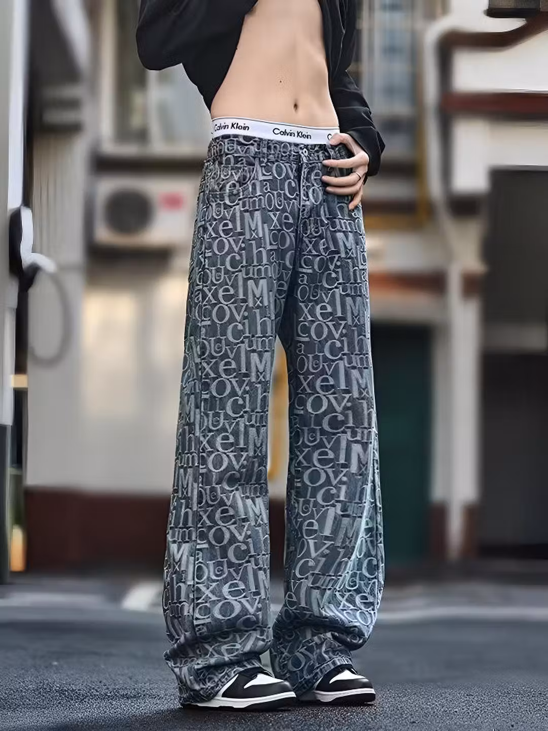 Amerikai stílusú retro férfi farmer jacquard abc mintával_voghion.com
