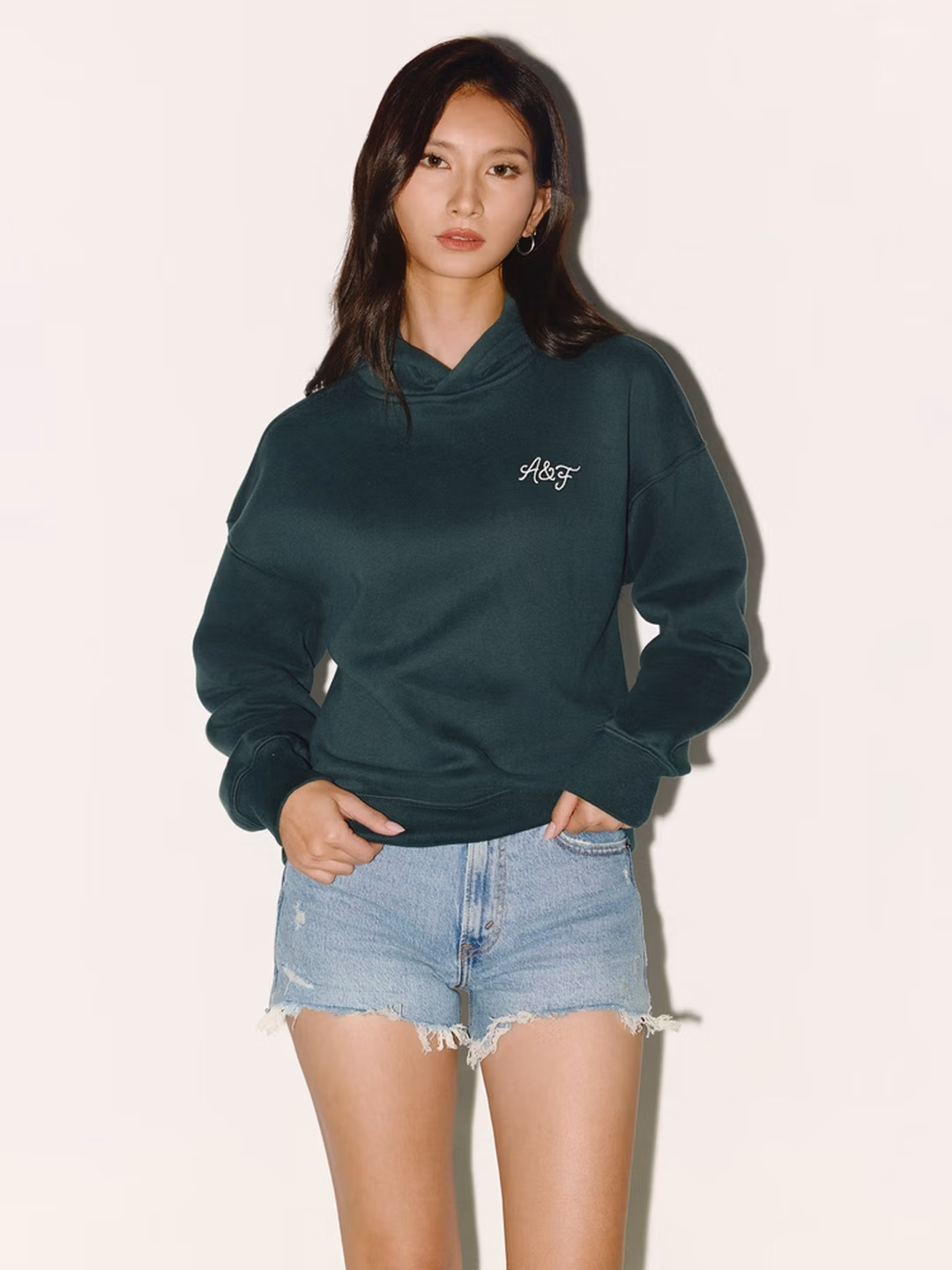 Abercrombie & Fitch 美式复古经典Logo抓绒落肩袖 女式连帽卫衣 Plus会员折后￥143.28