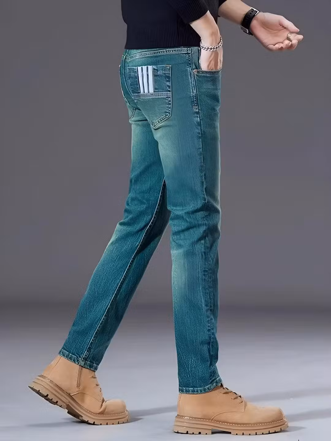 High-end Jeans Men's Fashion Trend Brand 2025 Autumn Green Slim-fitting Pants Stretch Versatile Casual Trousers, Green 28_mkmklike.com