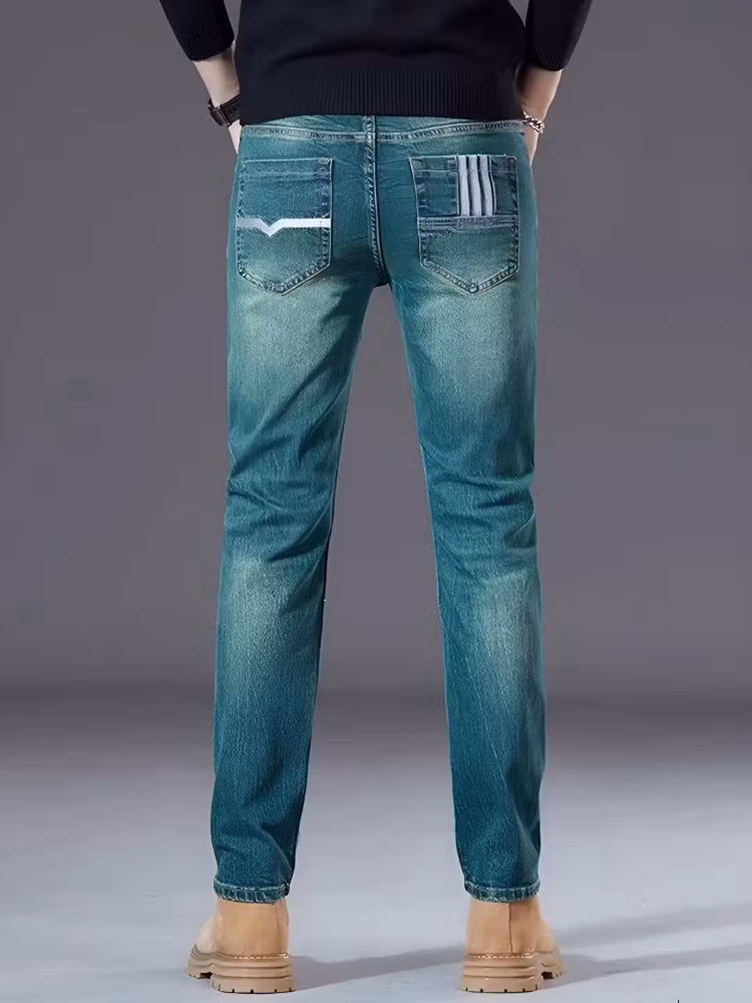 High-end Jeans Men's Fashion Trend Brand 2025 Autumn Green Slim-fitting Pants Stretch Versatile Casual Trousers, Green 28_mkmklike.com