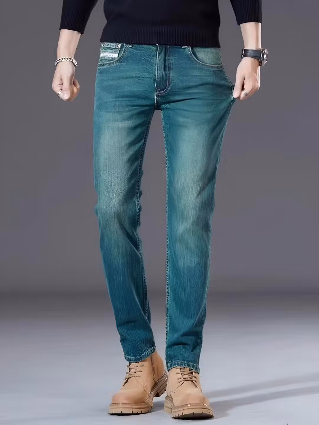 High-end Jeans Men's Fashion Trend Brand 2025 Autumn Green Slim-fitting Pants Stretch Versatile Casual Trousers, Green 28_mkmklike.com