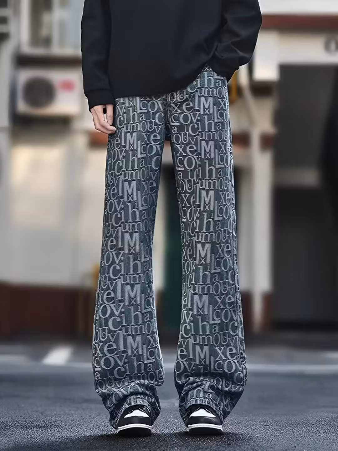Amerikai stílusú retro férfi farmer jacquard abc mintával_voghion.com