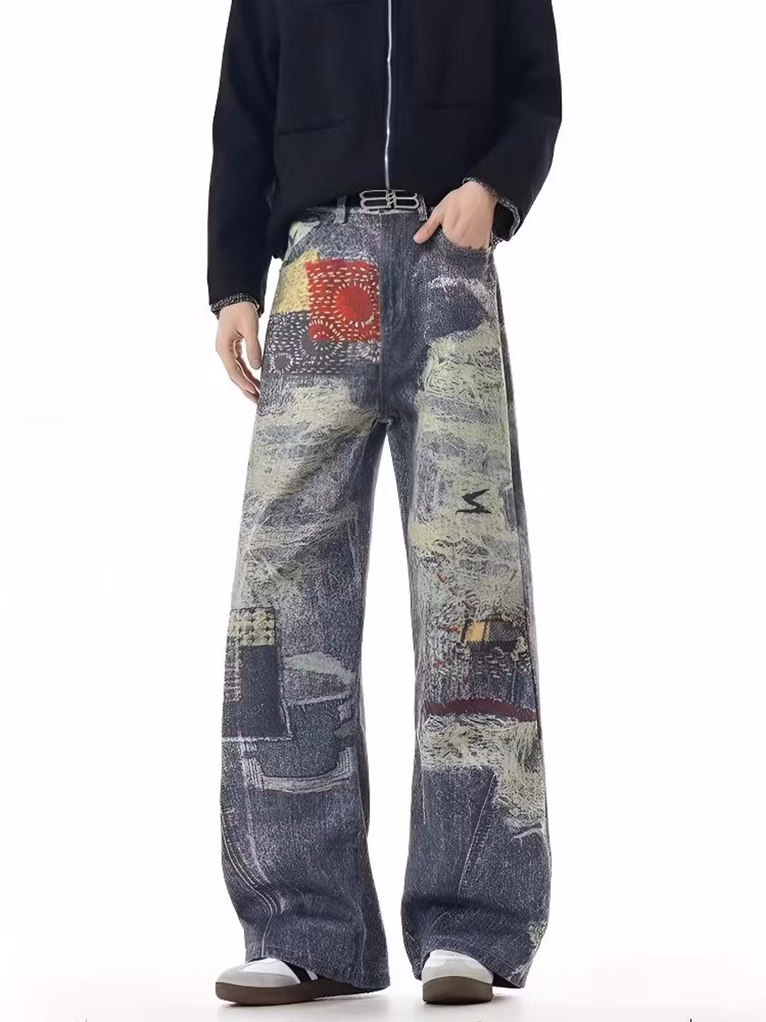 Herren Jeans Im American Retro Stil Tie-dye Weites Bein_voghion.com