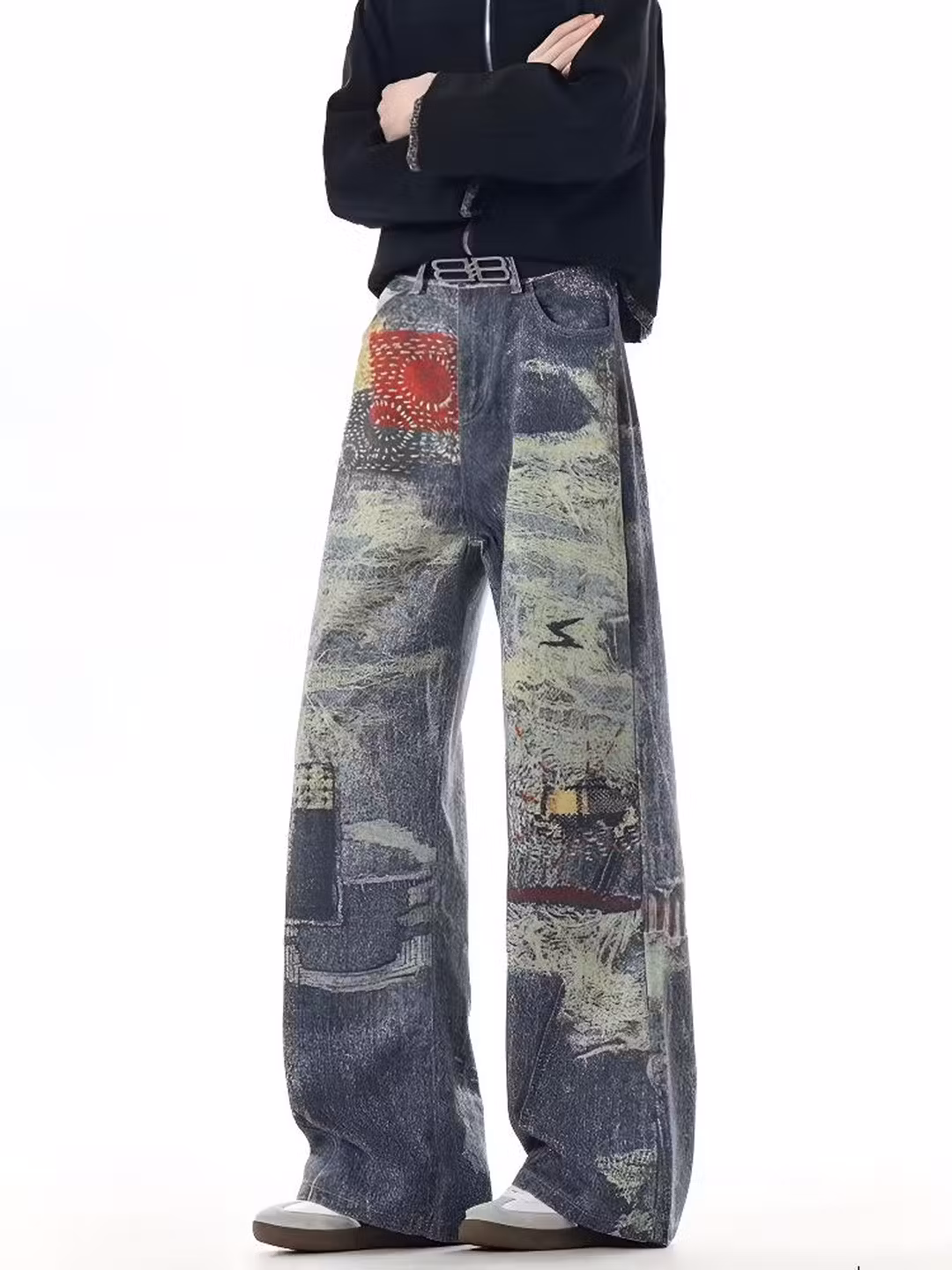 Herren Jeans Im American Retro Stil Tie-dye Weites Bein_voghion.com