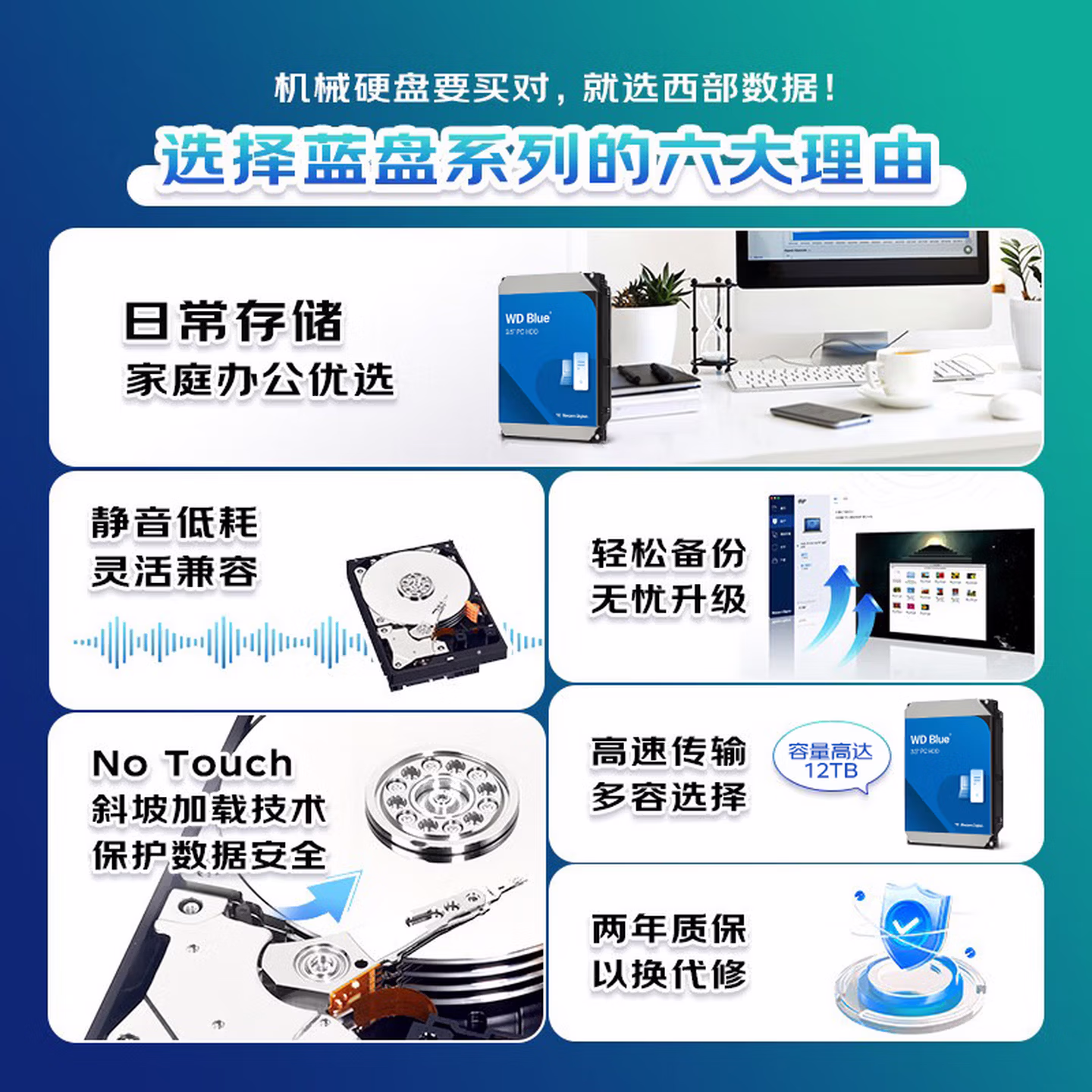西部数据（WD）3TB 台式机机械硬盘 WD Blue 西数蓝盘 3.5英寸 5400转 128MB SATA CMR垂直技术 WD30EZZX