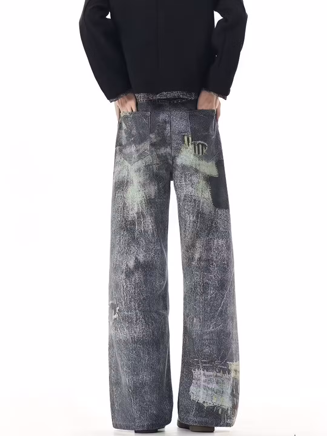 Herren Jeans Im American Retro Stil Tie-dye Weites Bein_voghion.com
