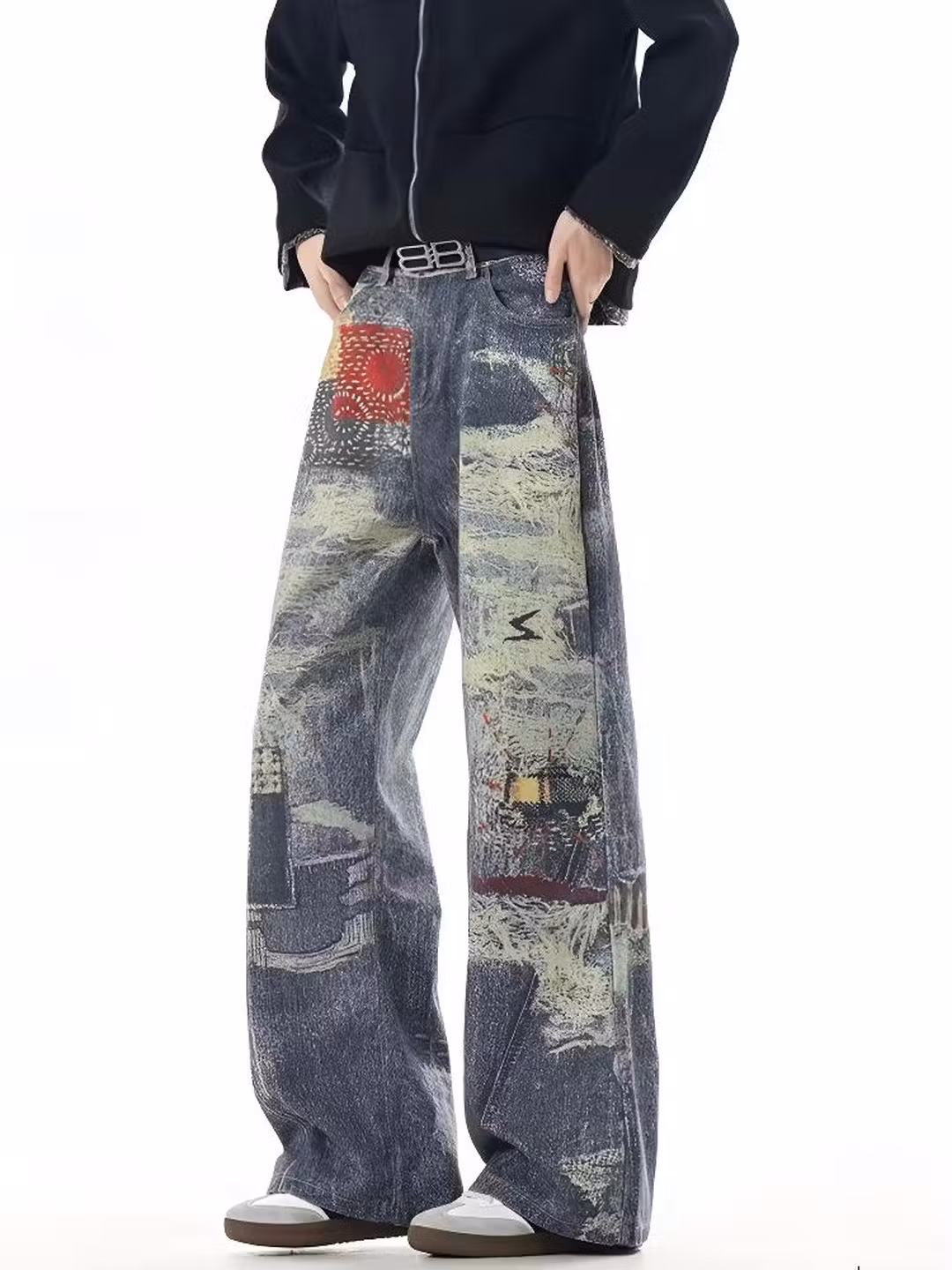Herren Jeans Im American Retro Stil Tie-dye Weites Bein_voghion.com