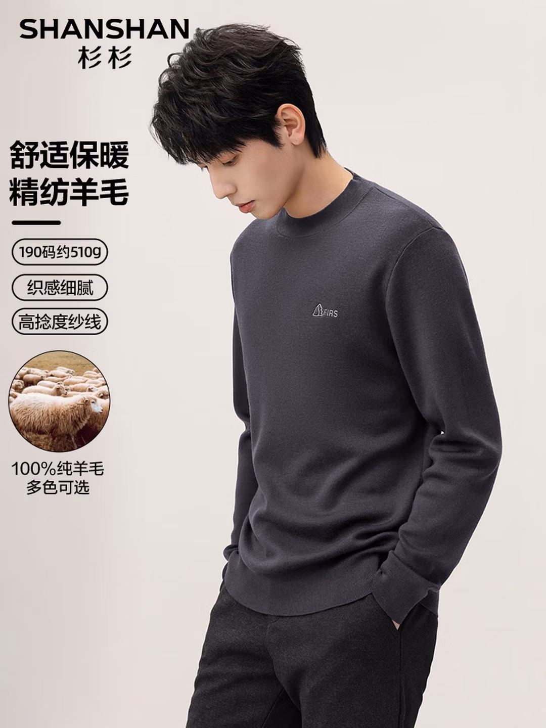 杉杉 25年冬季新款 100%澳洲美丽诺绵羊毛 男式羊毛衫 双重优惠折后¥129
