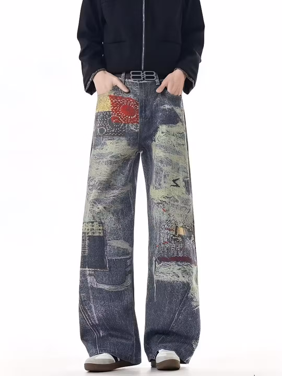 Herren Jeans Im American Retro Stil Tie-dye Weites Bein_voghion.com
