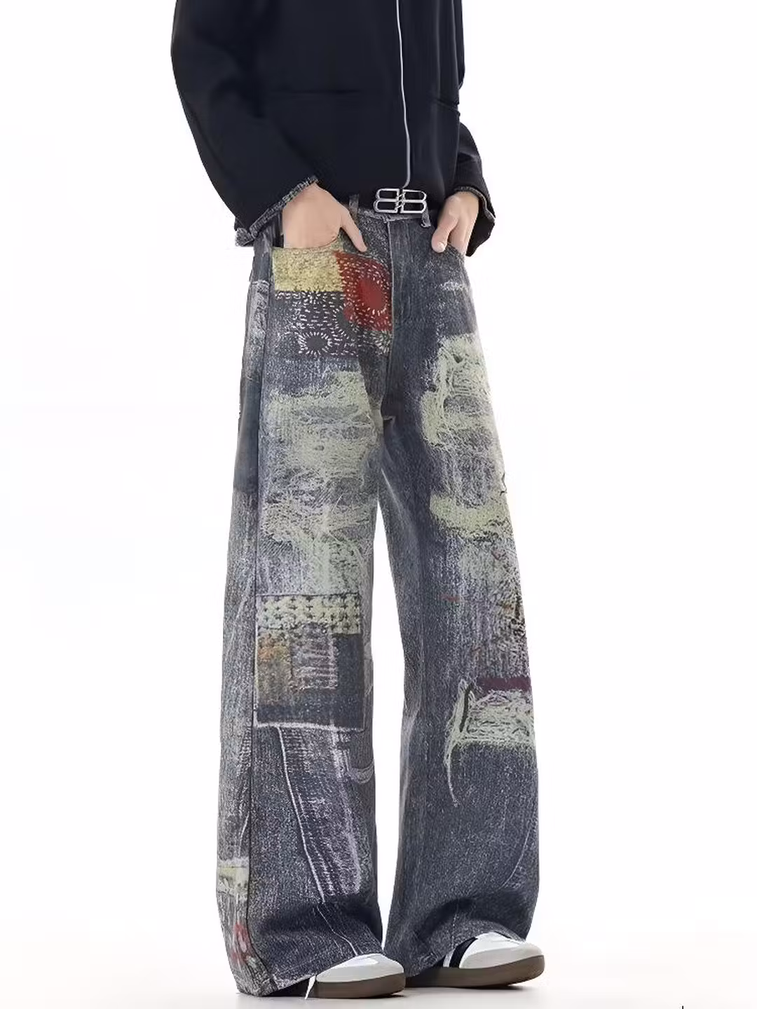 Herren Jeans Im American Retro Stil Tie-dye Weites Bein_voghion.com