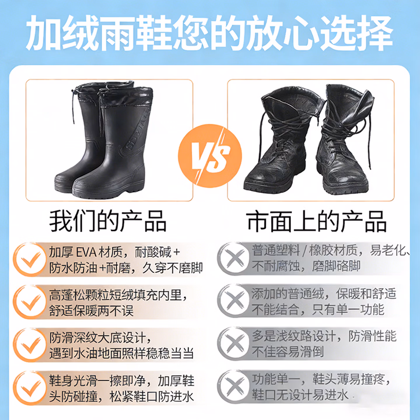 安达通雨鞋加绒水鞋中高筒防水轻便男女防滑耐酸碱耐油冬季棉鞋保暖劳保胶鞋户外工作鞋