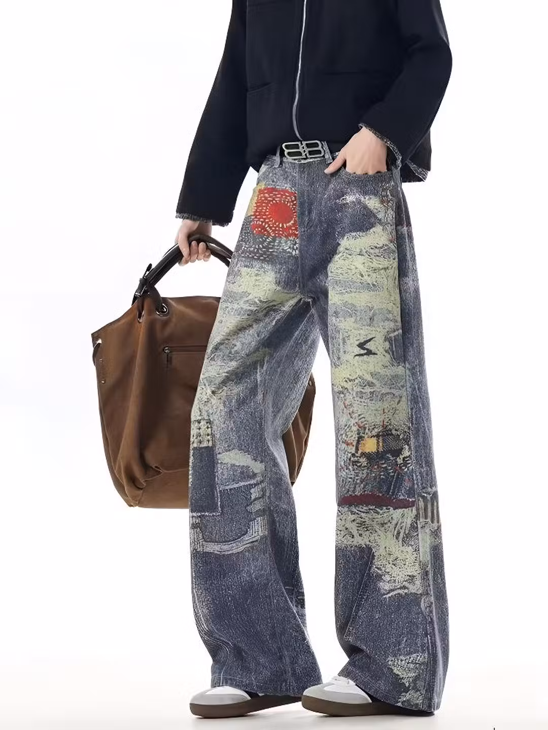 Herren Jeans Im American Retro Stil Tie-dye Weites Bein_voghion.com