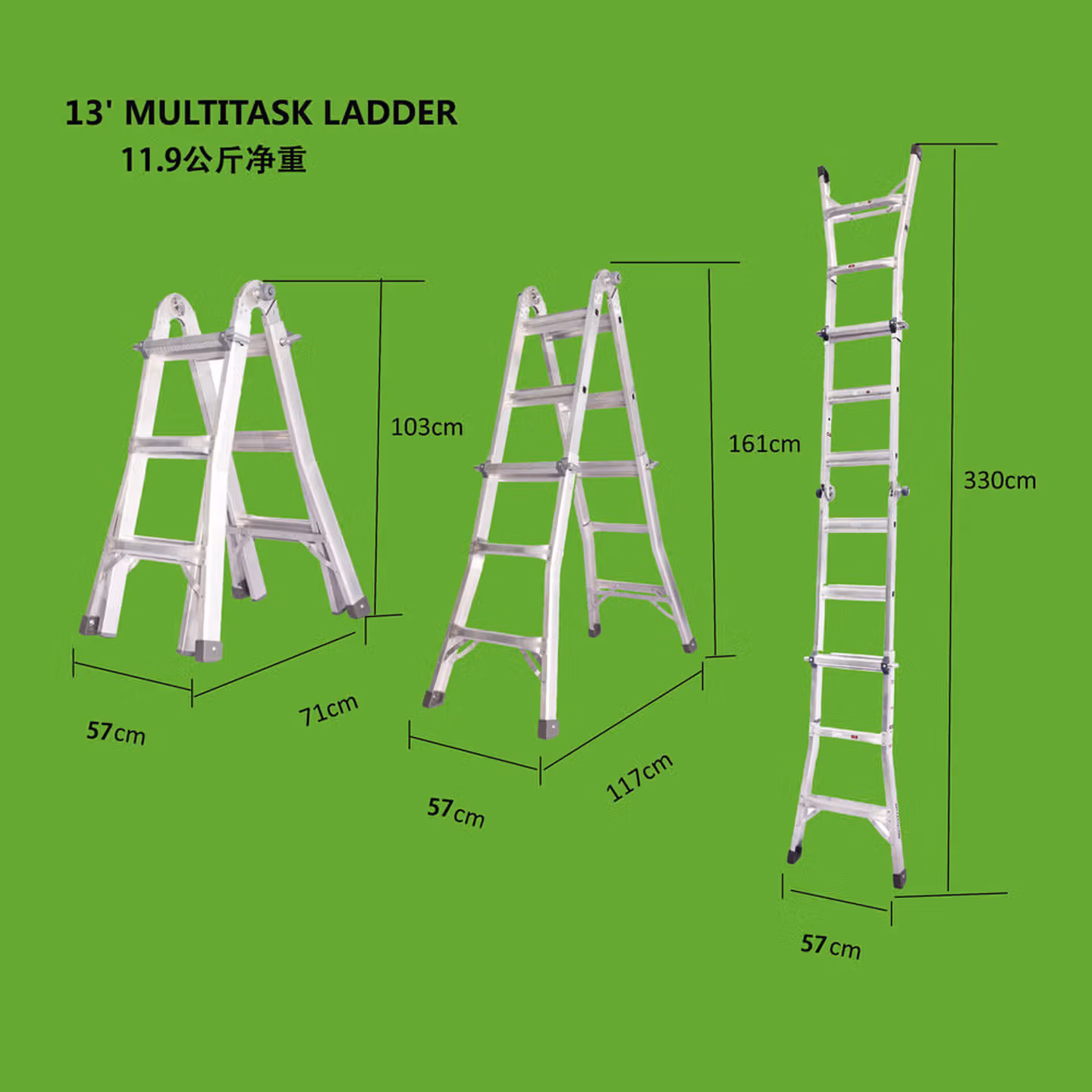 稳耐梯子伸缩工程梯加厚人字梯铝合金多功能家用升降小巨人梯 MT-13三-五阶超厚