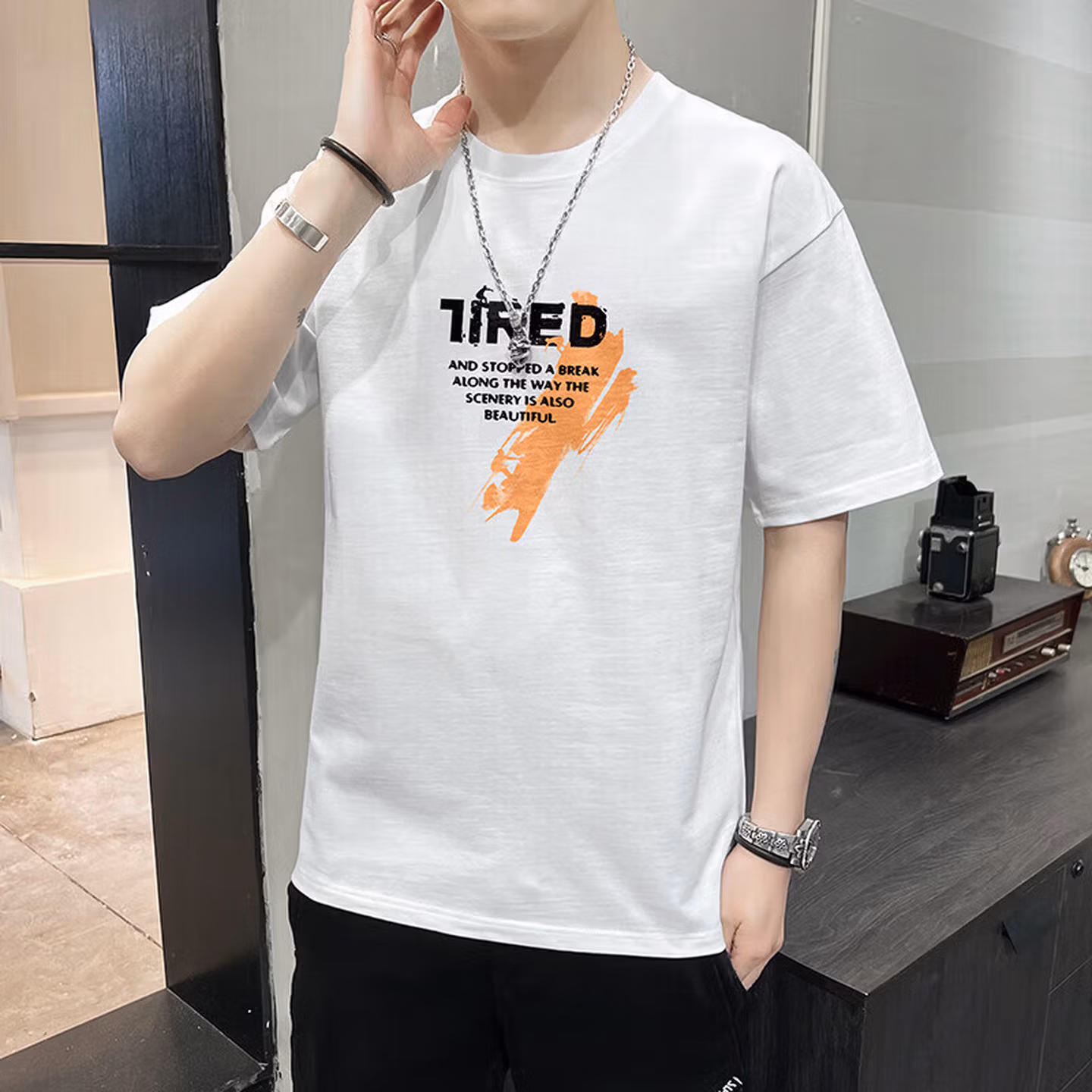 Summer Cotton Short-sleeved T-shirt Slim-fit Cotton Half-sleeved Cotton Casual 2026 New Trend T-shirt Men's Clothing_viptrois.com