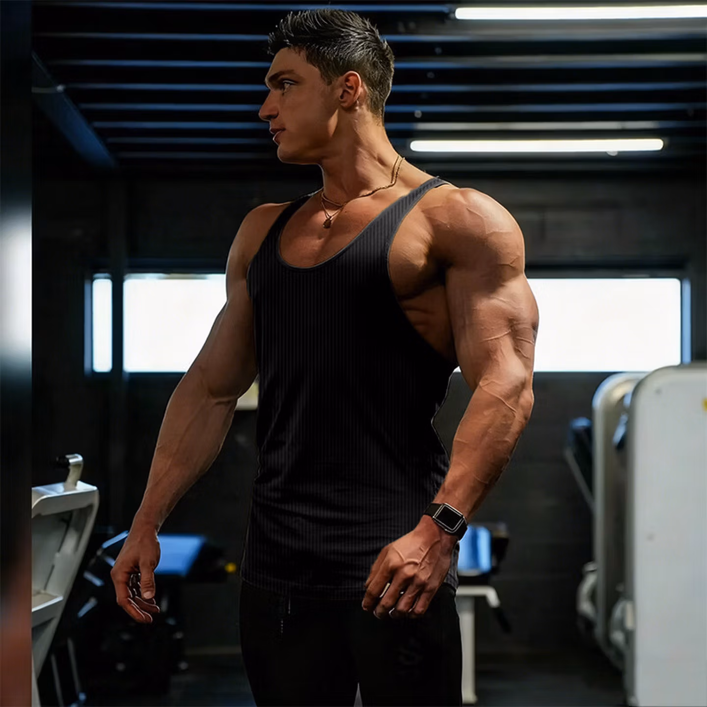 American Fitness Men's Muscle Loose Breathable Fitness Summer Vest Basketball Sports Sleeveless Bottom Shirt I-K153-White +Black Regular 3XL 180-100kg_viptrois.com