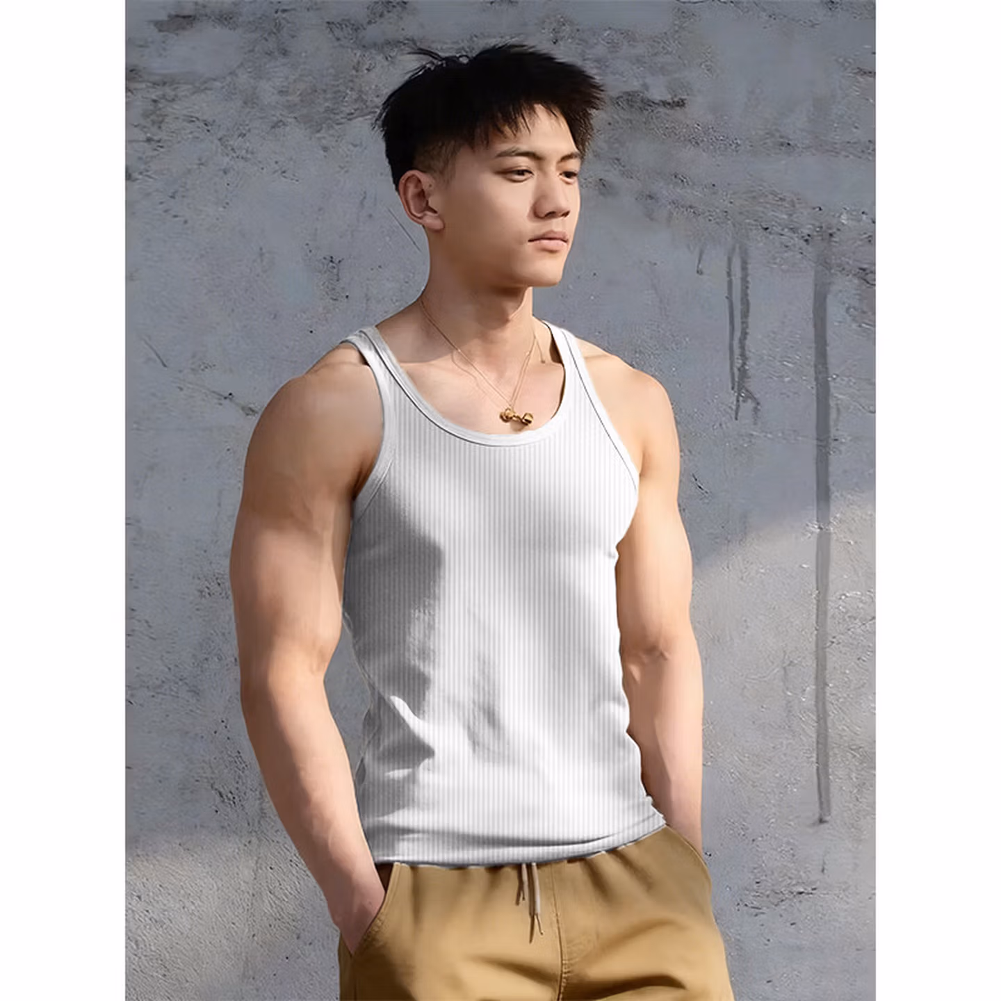 American Fitness Men's Muscle Loose Breathable Fitness Summer Vest Basketball Sports Sleeveless Bottom Shirt I-K153-White +Black Regular 3XL 180-100kg_viptrois.com