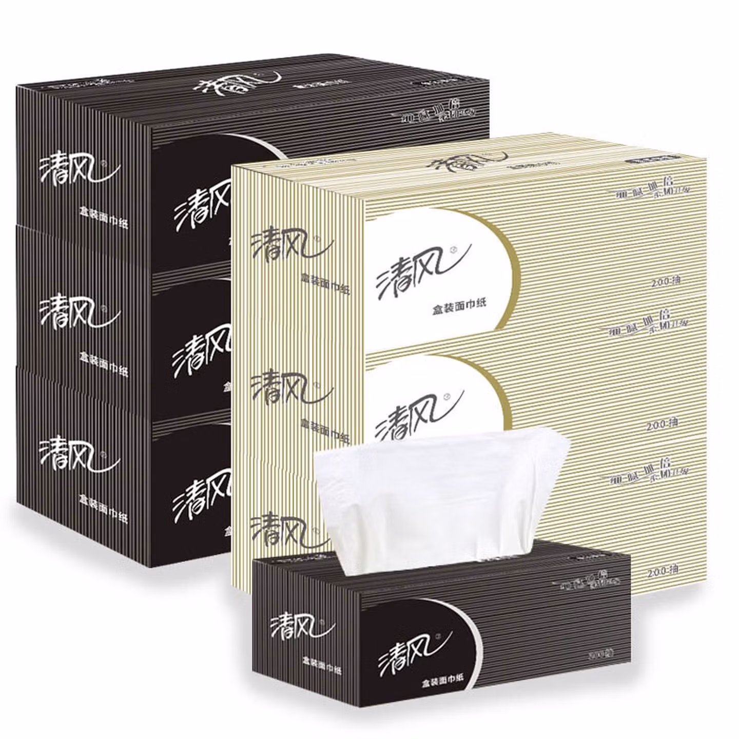 清风 B338A2 盒装抽取式面巾纸200抽 3盒/提，12提/箱