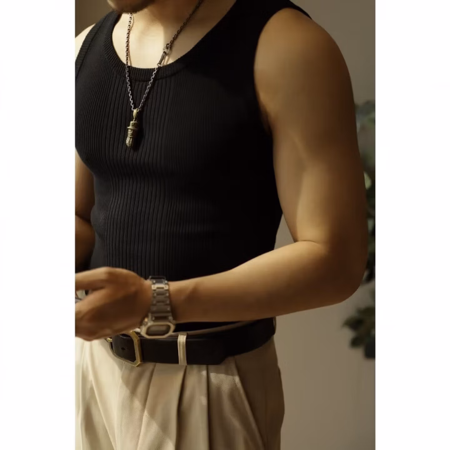 Threaded Vest Men's Wide Shoulders Slim Fit Tight Sports Fitness Solid Color Cotton Backing Sleeveless T-shirt Summer Vest Tide,Black [high Quality] L_viptrois.com