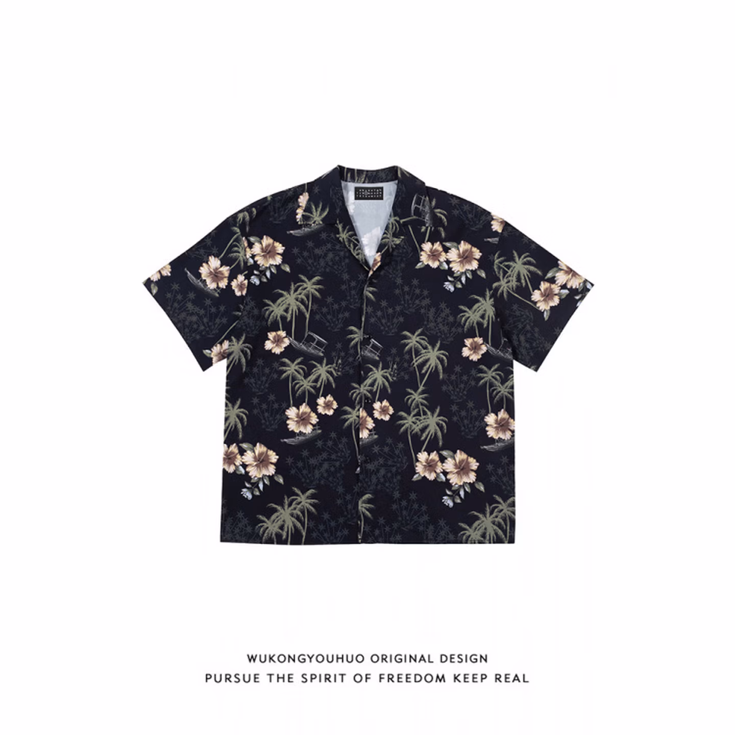 Hawaïaans overhemd en strandshort set voor heren in het zwart_voghion.com