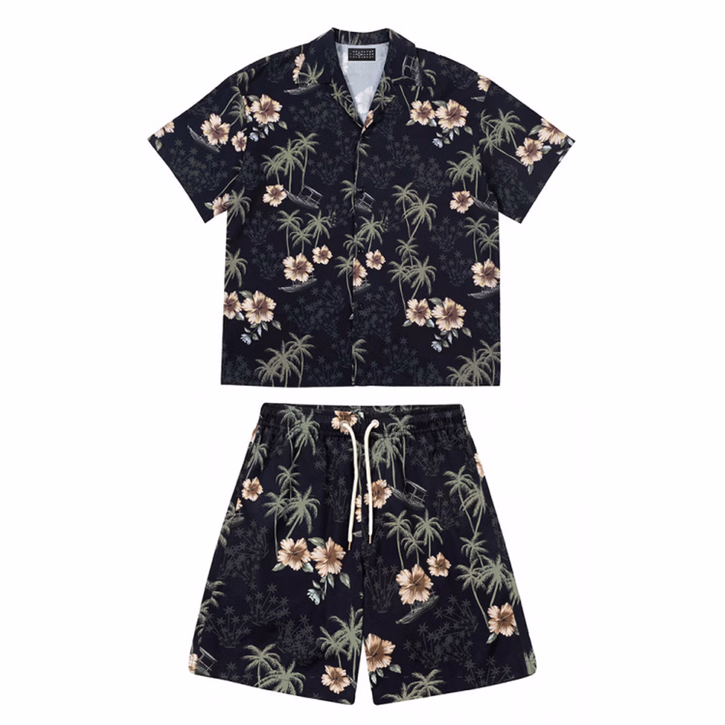 Hawaïaans overhemd en strandshort set voor heren in het zwart_voghion.com