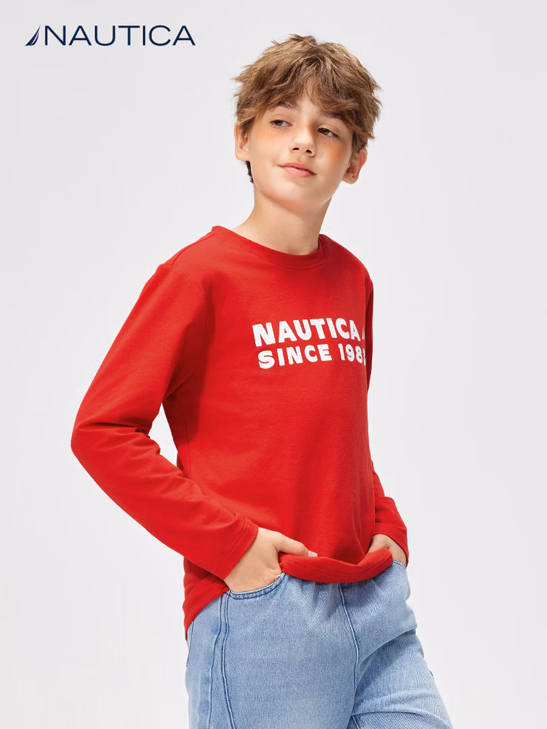 断码特价 Nautica 诺帝卡 儿童长袖圆领T恤 NKH101378 双重优惠折后￥49包邮 多色可选