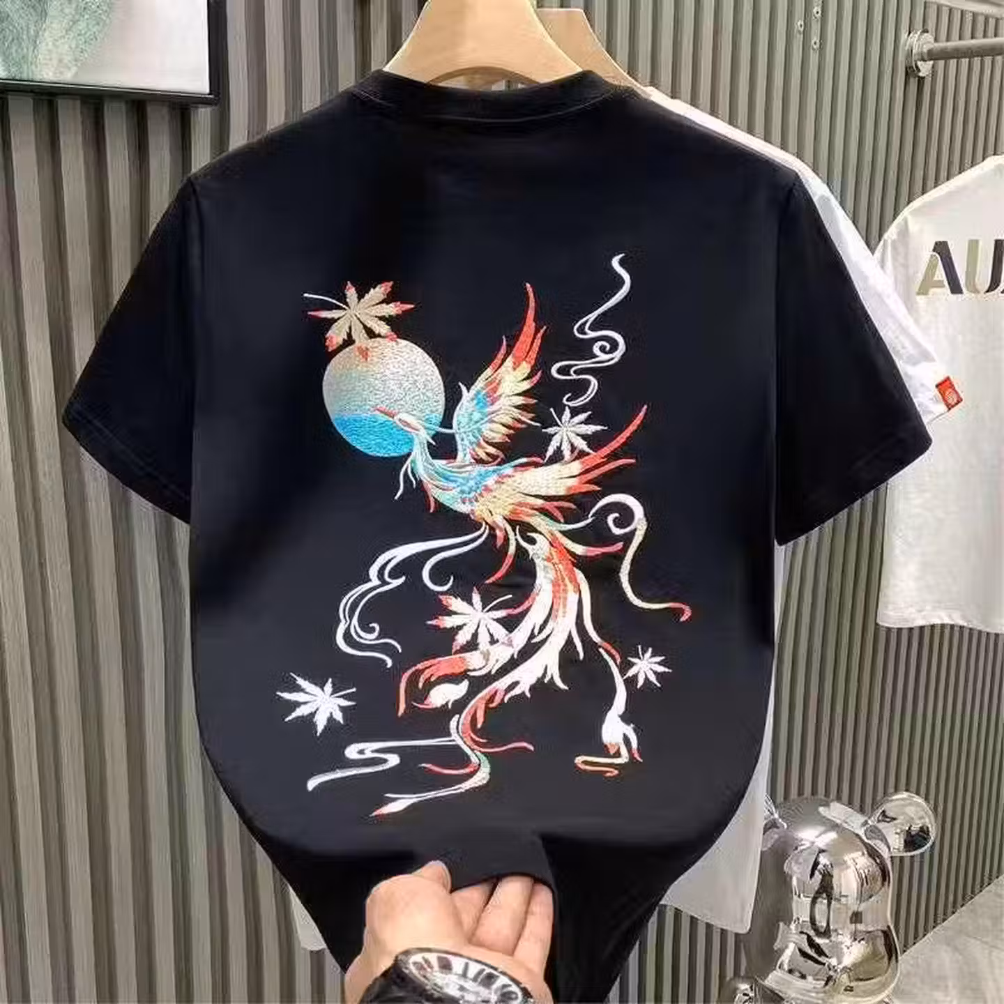 Chinese Style Phoenix Embroidered Short-sleeved T-shirt Men's 2026 Summer New Guochao Loose And Versatile Trend Half-sleeved Top_viptrois.com
