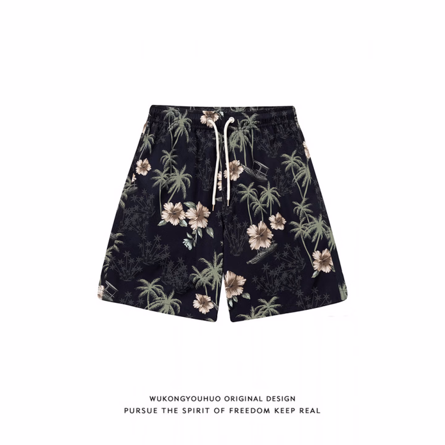 Hawaïaans overhemd en strandshort set voor heren in het zwart_voghion.com