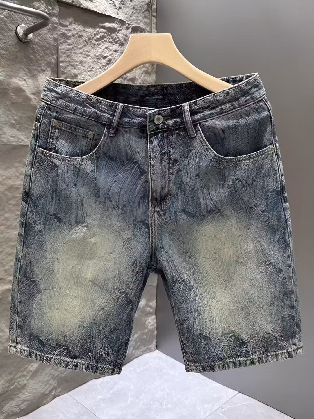 High-end Denim Shorts Men's Trendy Brand American Thin Five-point Pants 2026 Summer New Men's Casual Half Pants, Blue 28_viptrois.com